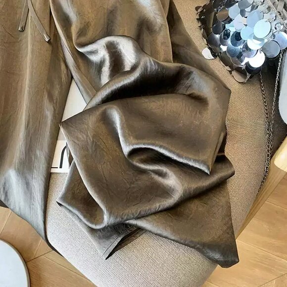 Coffee Brown Casual Women's Loose Wide Leg Pants - Picture 4 of 5